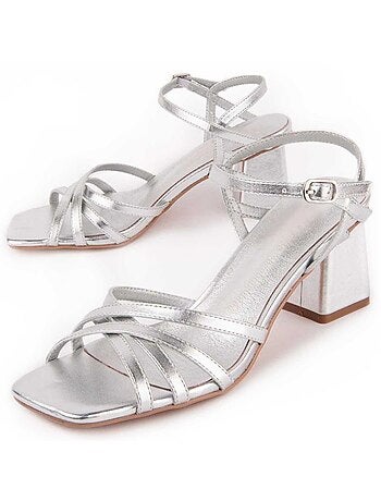 SANDALE À TALONS SYNTHÉTIQUE ARGENT