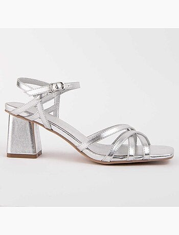 SANDALE À TALONS SYNTHÉTIQUE ARGENT