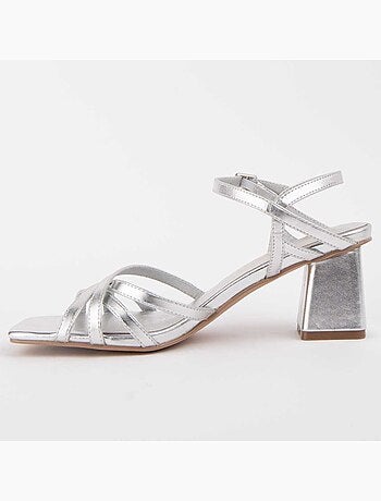 SANDALE À TALONS SYNTHÉTIQUE ARGENT