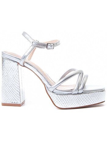 SANDALE À TALONS SYNTHÉTIQUE ARGENT