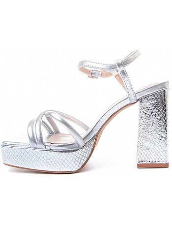 SANDALE À TALONS SYNTHÉTIQUE ARGENT