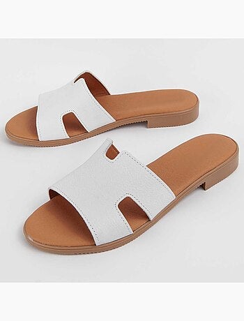 SANDALE BASSE CUIR NATUREL BLANC