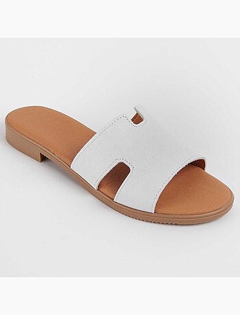 SANDALE BASSE CUIR NATUREL BLANC