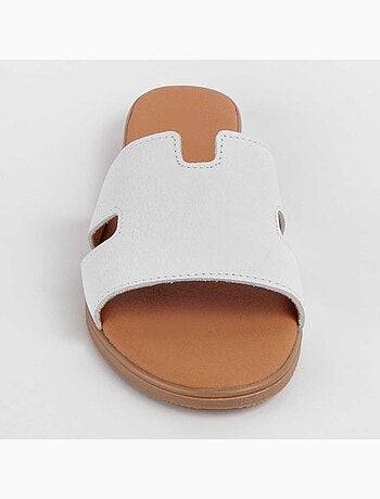 SANDALE BASSE CUIR NATUREL BLANC