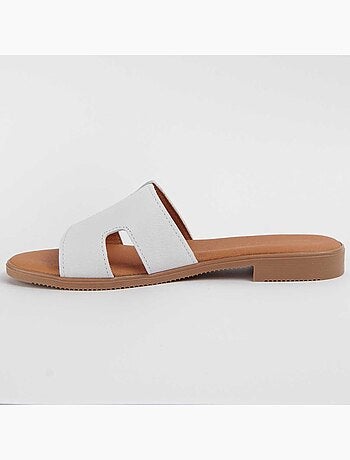 SANDALE BASSE CUIR NATUREL BLANC
