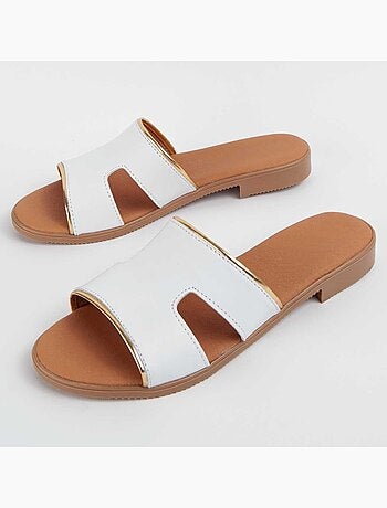 SANDALE BASSE CUIR NATUREL BLANC