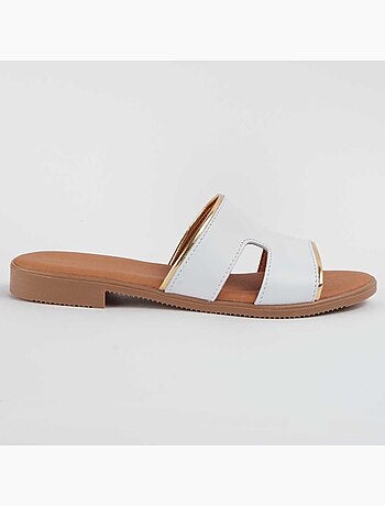 SANDALE BASSE CUIR NATUREL BLANC