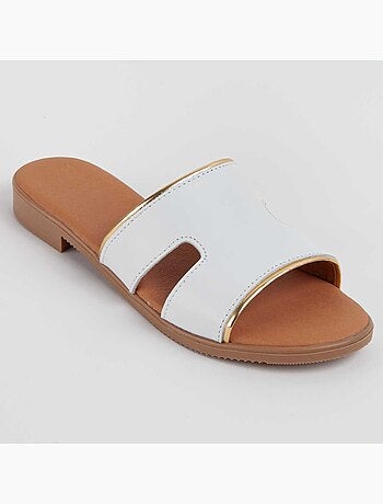 SANDALE BASSE CUIR NATUREL BLANC