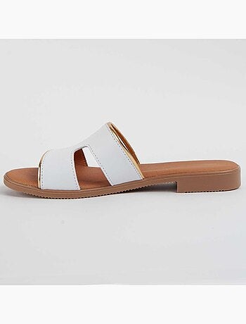 SANDALE BASSE CUIR NATUREL BLANC