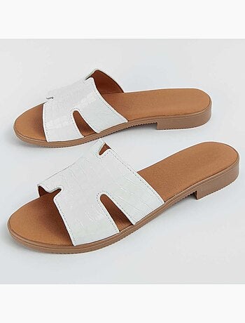 SANDALE BASSE CUIR NATUREL BLANC