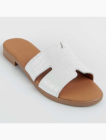 SANDALE BASSE CUIR NATUREL BLANC