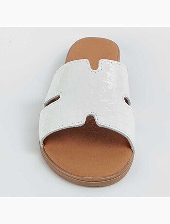 SANDALE BASSE CUIR NATUREL BLANC