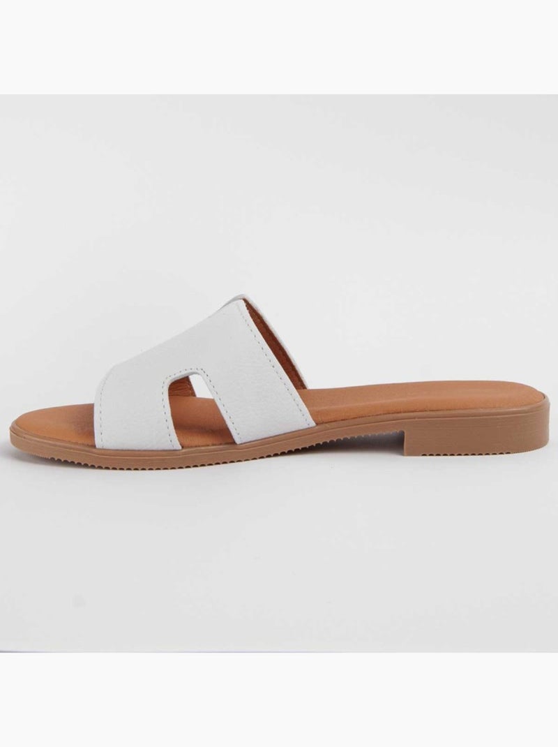 Sandale Basse Cuir Naturel Purapiel Blanc - Kiabi