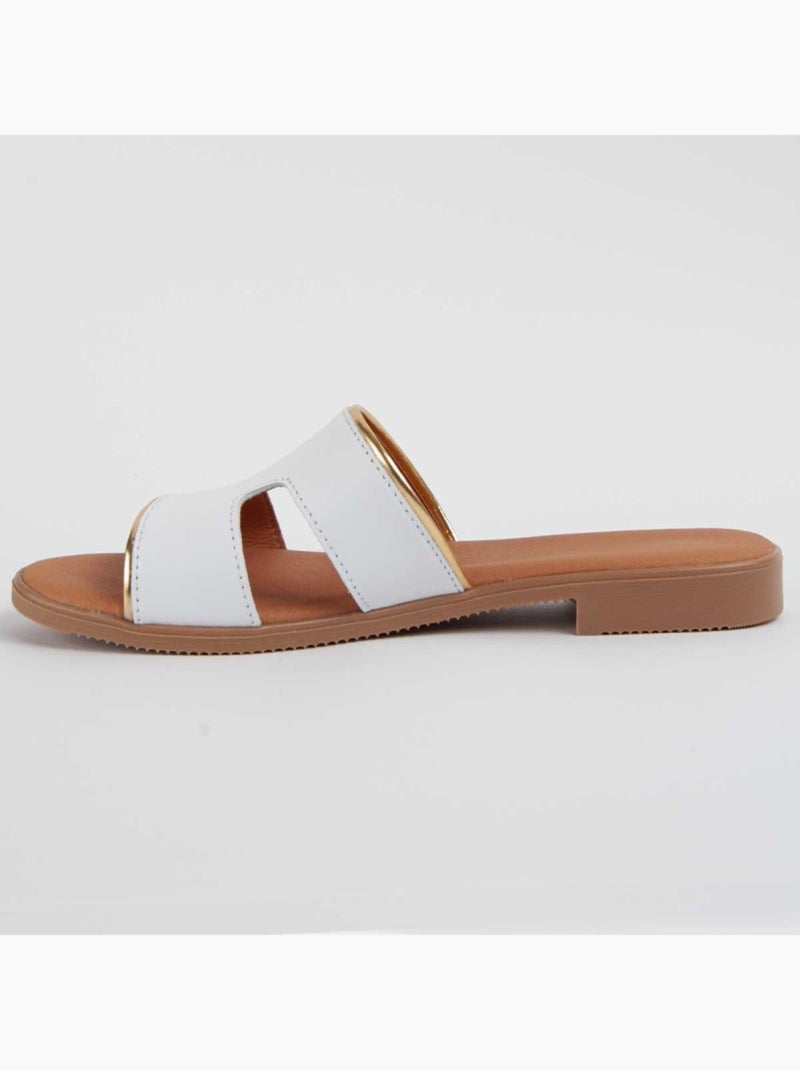 Sandale Basse Cuir Naturel Purapiel Blanc - Kiabi