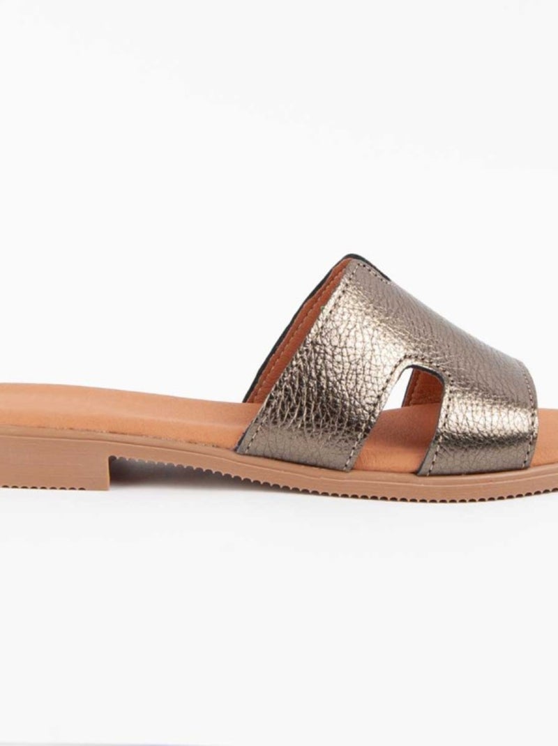 Sandale Basse Cuir Naturel Purapiel Gris - Kiabi