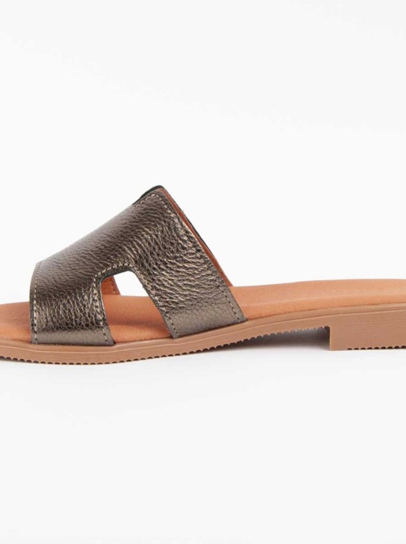 Sandale Basse Cuir Naturel Purapiel Gris - Kiabi