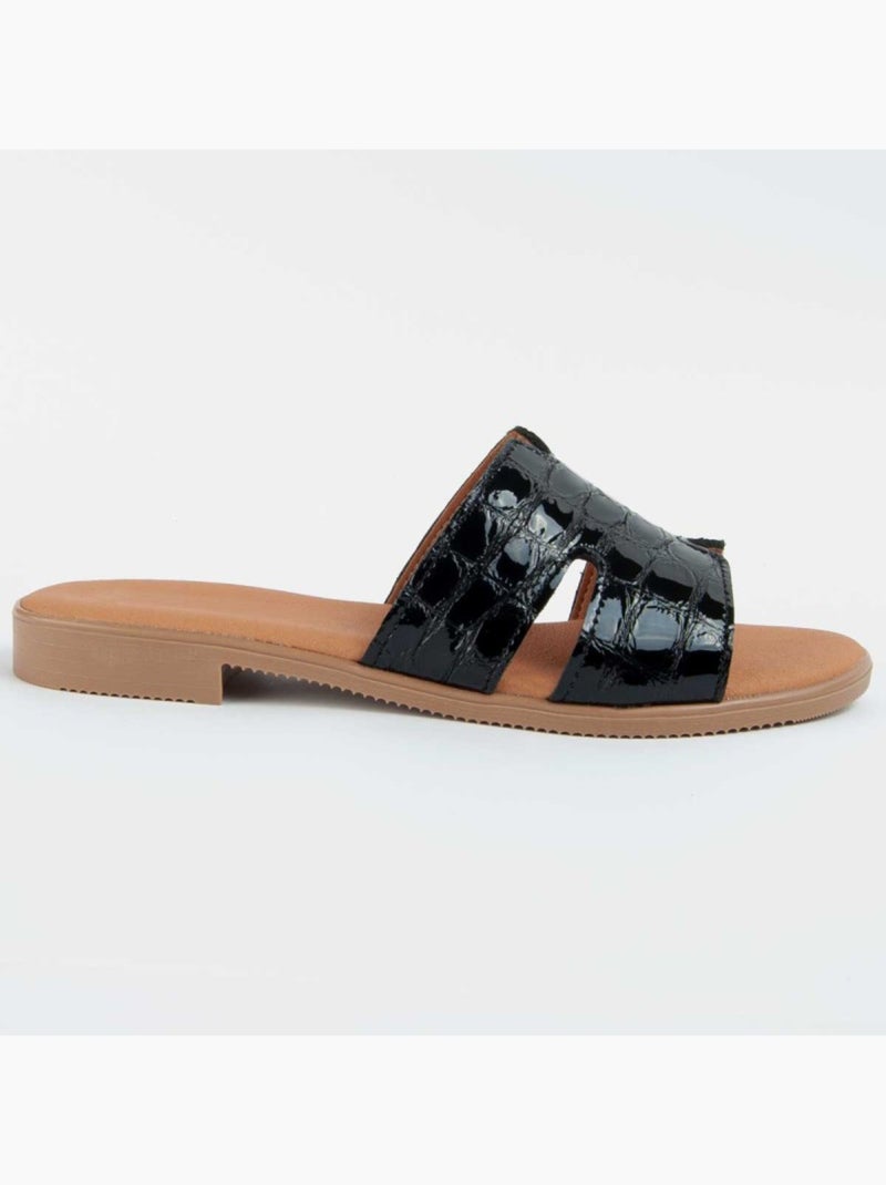 Sandale Basse Cuir Naturel Purapiel Noir - Kiabi