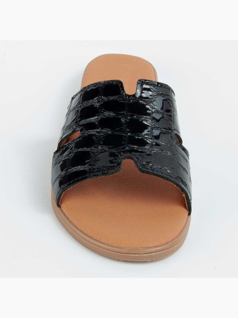 Sandale Basse Cuir Naturel Purapiel Noir - Kiabi