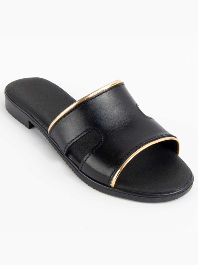 Sandale Basse Cuir Naturel Purapiel Noir - Kiabi