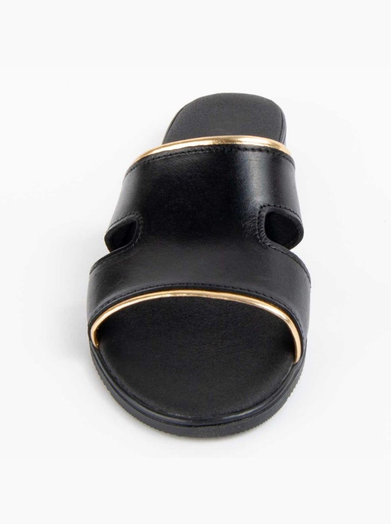Sandale Basse Cuir Naturel Purapiel Noir - Kiabi