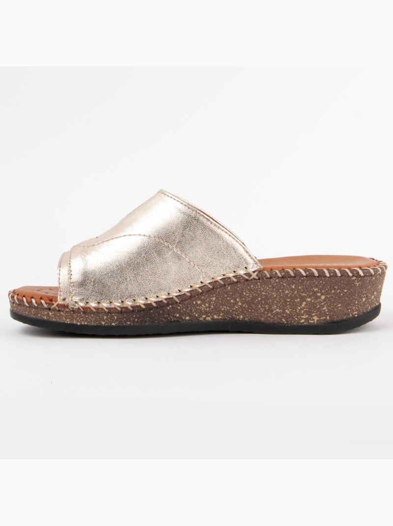 Sandale Compens?e Cuir Naturel Purapiel Dor?/or - Kiabi