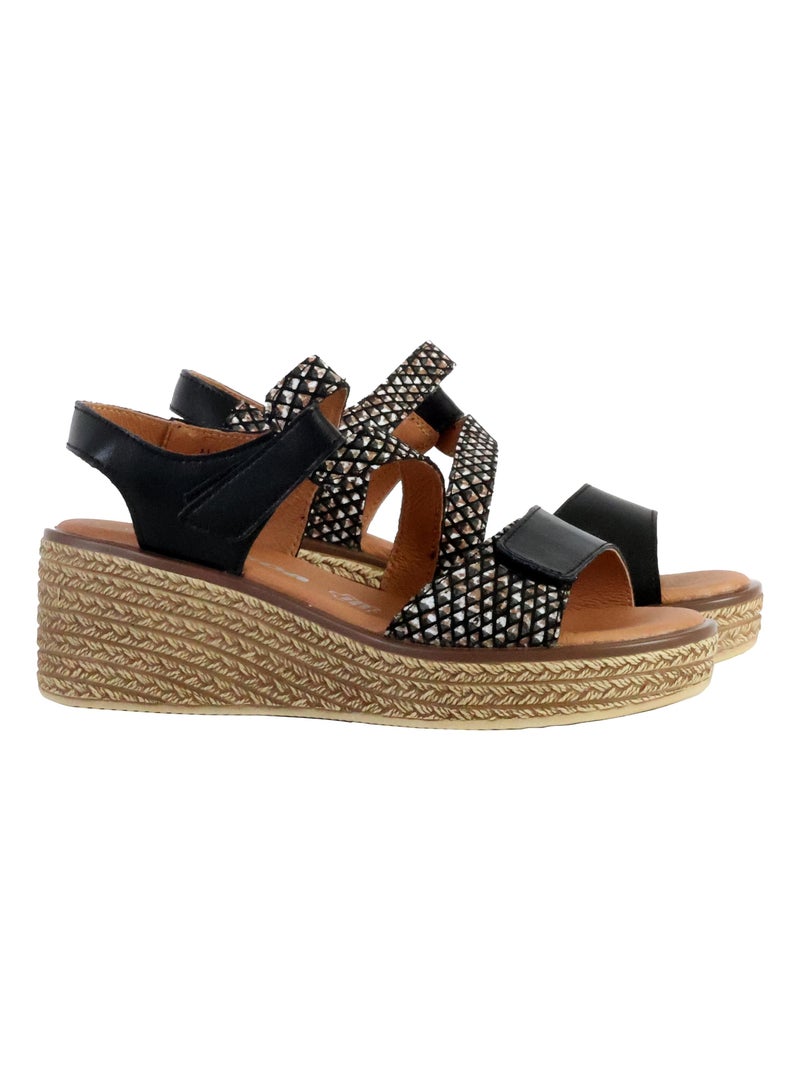 Sandale Compensé Cuir The Divine Factory Alénoa Noir - Kiabi