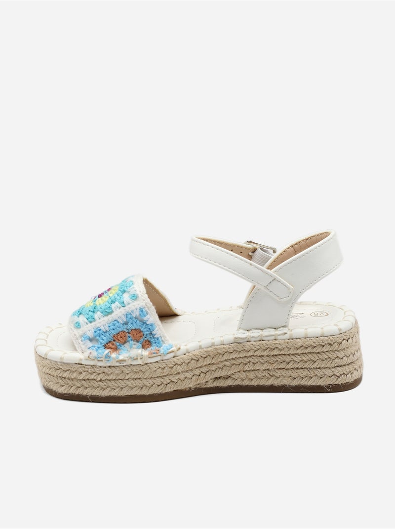 Sandale compensée à broderies Blanc - Kiabi
