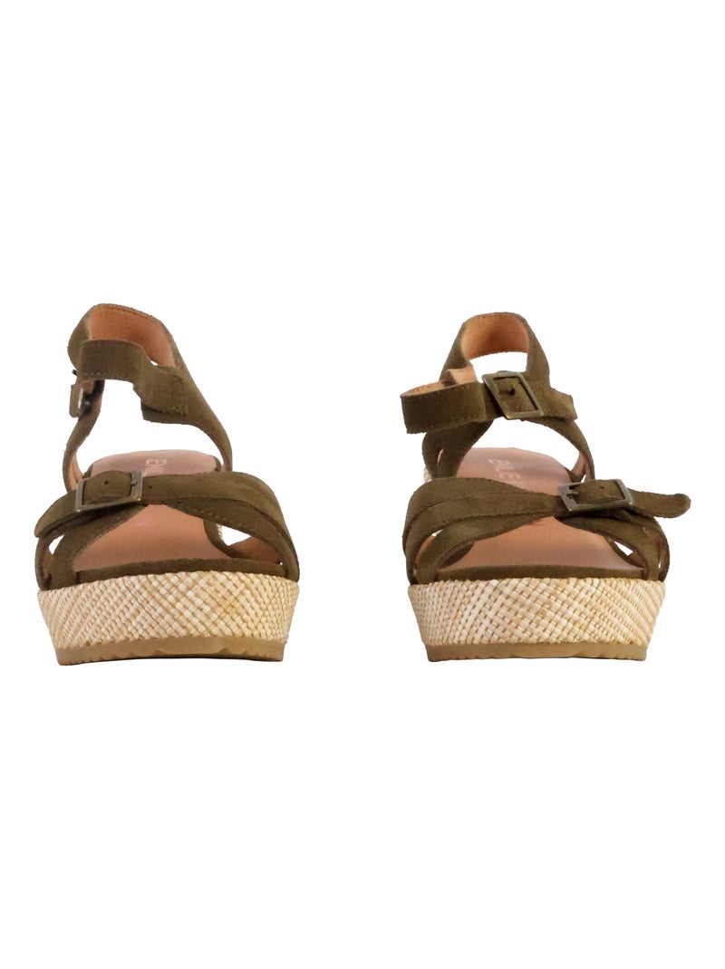 Sandale Compensée Cuir Emilie Karston Esabel Kaki - Kiabi