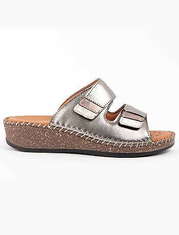 SANDALE COMPENSÉE CUIR NATUREL ARGENT