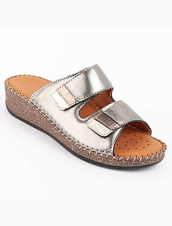 SANDALE COMPENSÉE CUIR NATUREL ARGENT