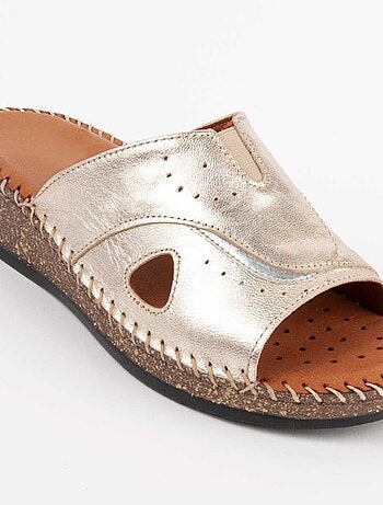 SANDALE COMPENSÉE CUIR NATUREL GOLDEN