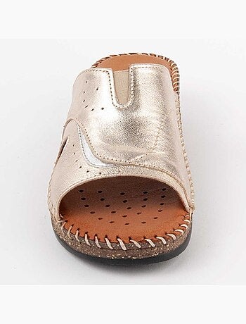 SANDALE COMPENSÉE CUIR NATUREL GOLDEN