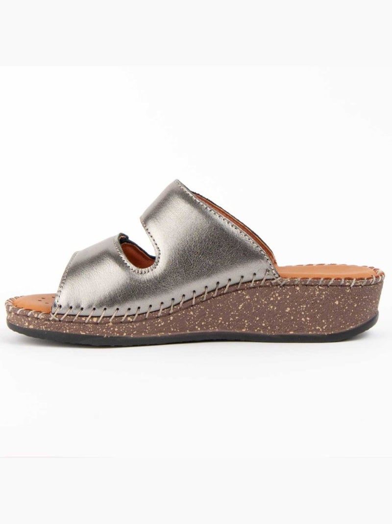 Sandale Compensée Cuir Naturel Purapiel Argent - Kiabi