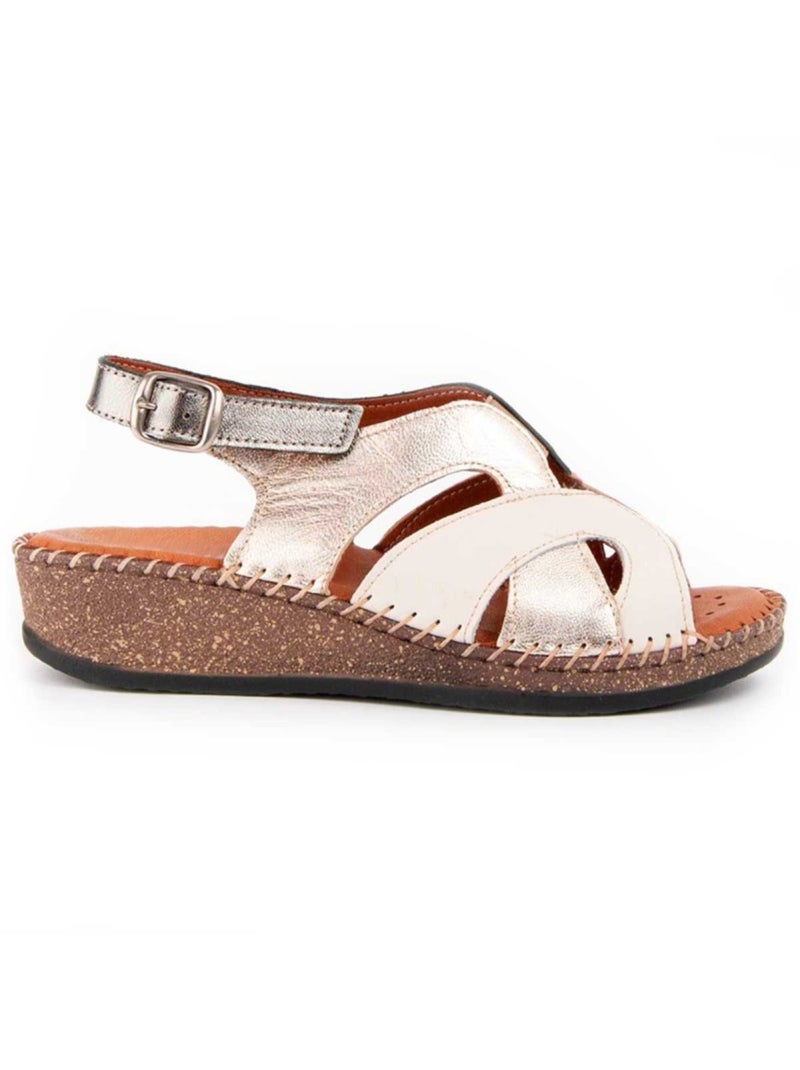 Sandale Compensée Cuir Naturel Purapiel Beige - Kiabi