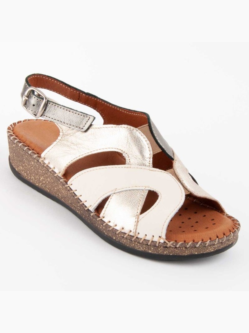 Sandale Compensée Cuir Naturel Purapiel Beige - Kiabi