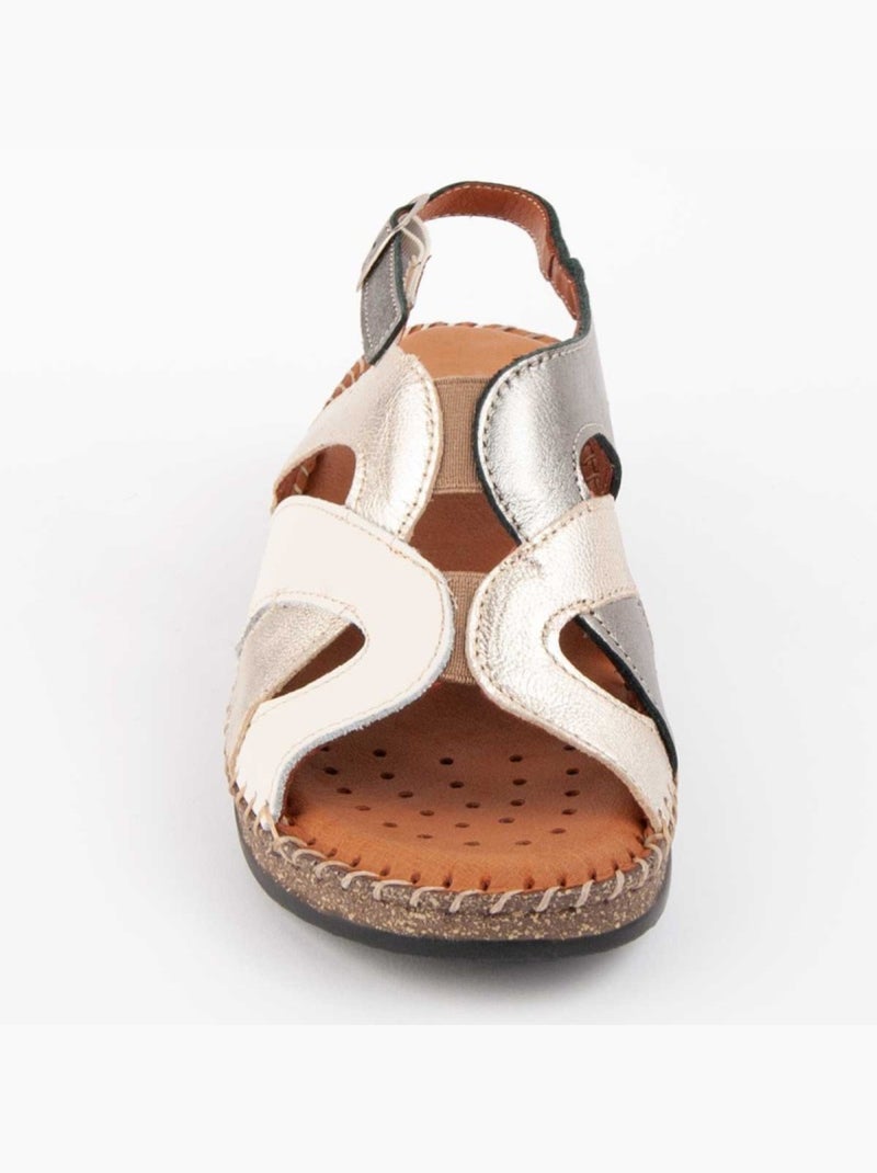 Sandale Compensée Cuir Naturel Purapiel Beige - Kiabi