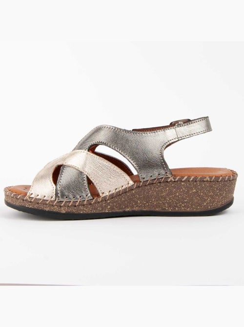 Sandale Compensée Cuir Naturel Purapiel - Kiabi