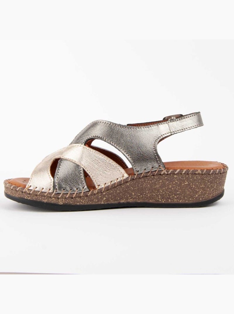 Sandale Compensée Cuir Naturel Purapiel Beige - Kiabi