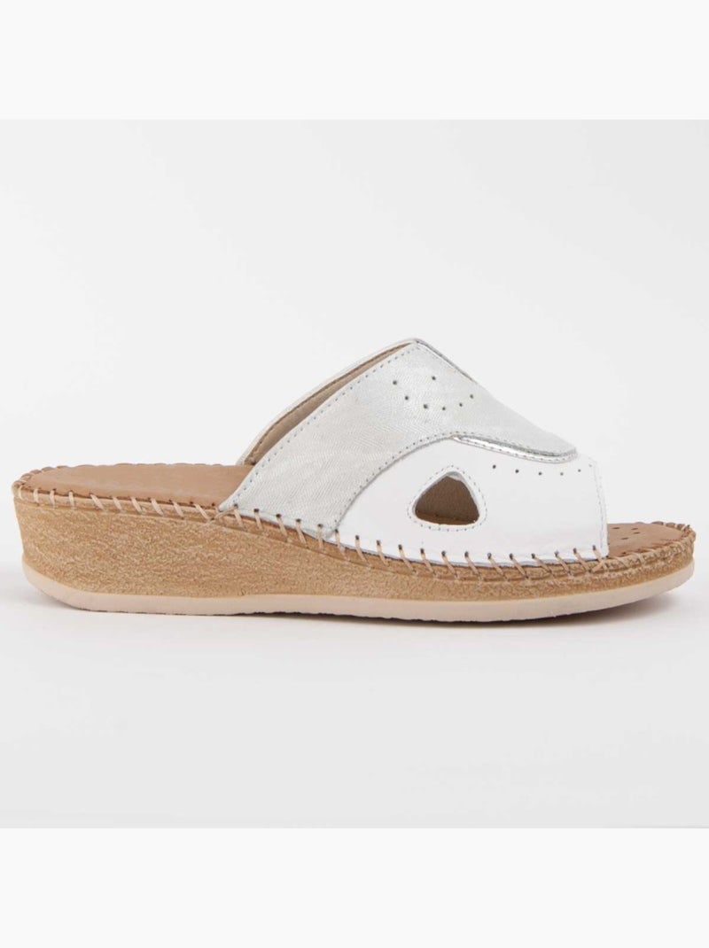 Sandale Compensée Cuir Naturel Purapiel Blanc - Kiabi