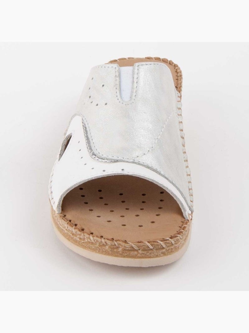 Sandale Compensée Cuir Naturel Purapiel Blanc - Kiabi