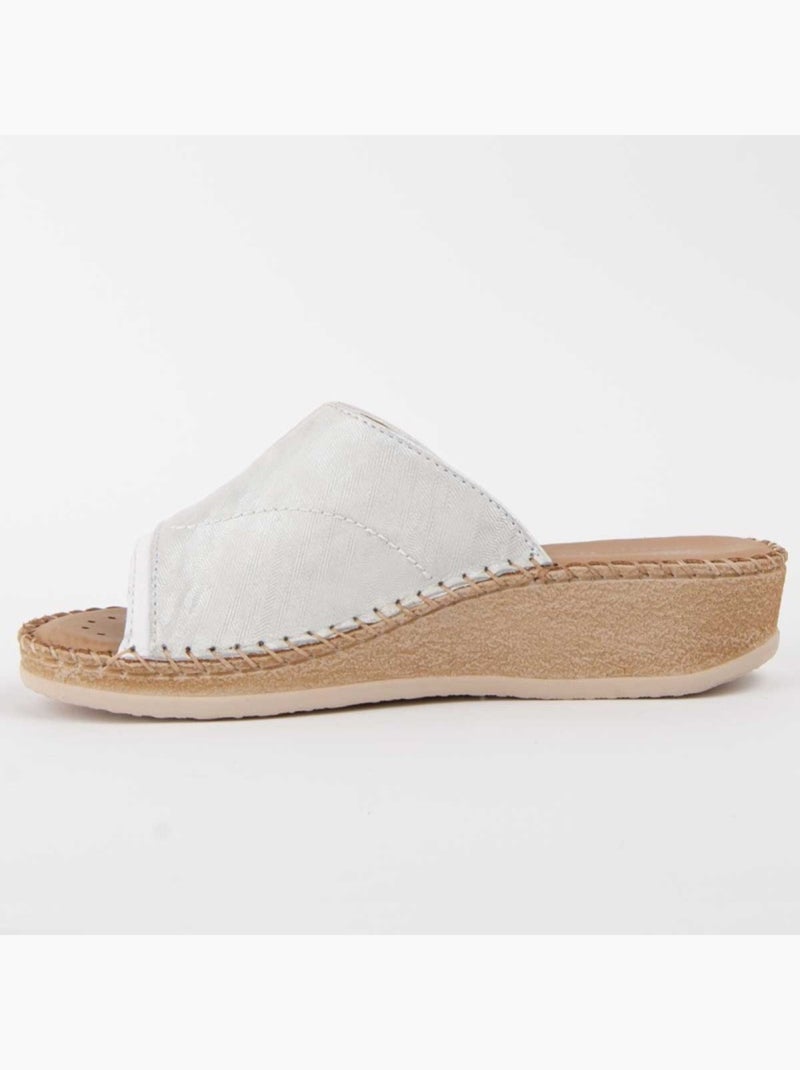 Sandale Compensée Cuir Naturel Purapiel Blanc - Kiabi