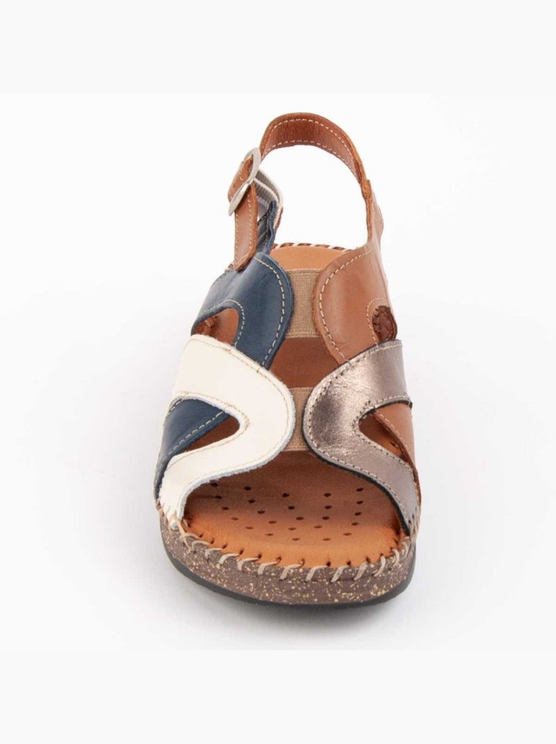 Sandale Compensée Cuir Naturel Purapiel Bleu - Kiabi