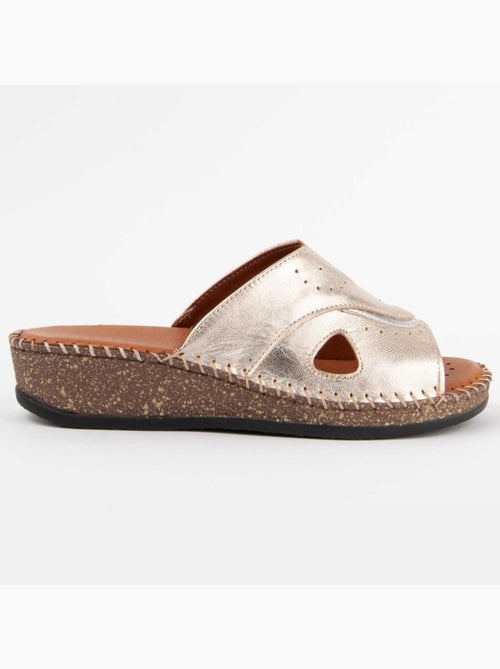 Sandale Compensée Cuir Naturel Purapiel - Kiabi