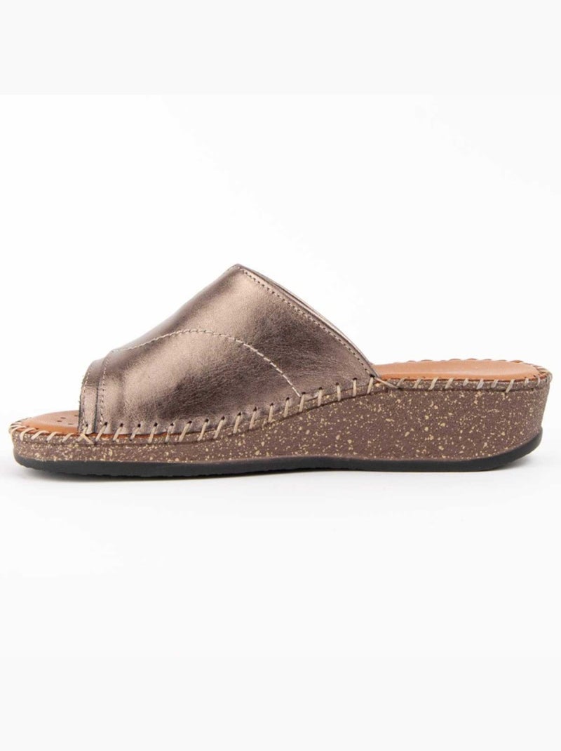 Sandale Compensée Cuir Naturel Purapiel Gris - Kiabi