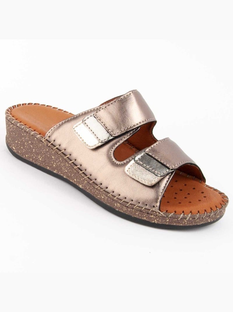 Sandale Compensée Cuir Naturel Purapiel Gris - Kiabi