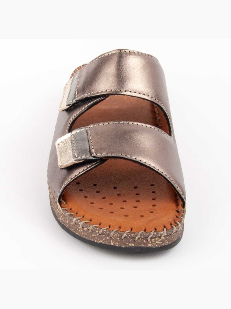 Sandale Compensée Cuir Naturel Purapiel Gris - Kiabi