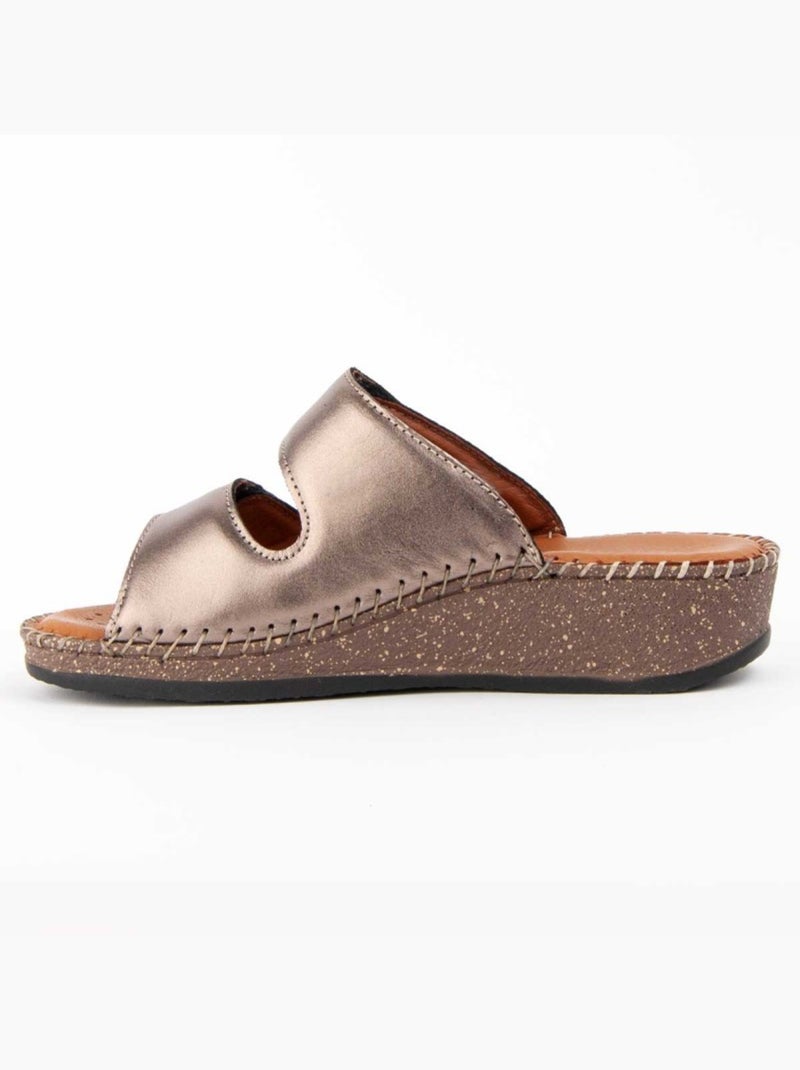 Sandale Compensée Cuir Naturel Purapiel Gris - Kiabi