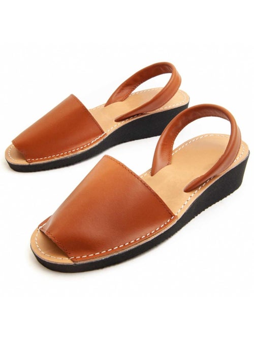 Sandale Compensée Cuir Naturel Purapiel - Kiabi