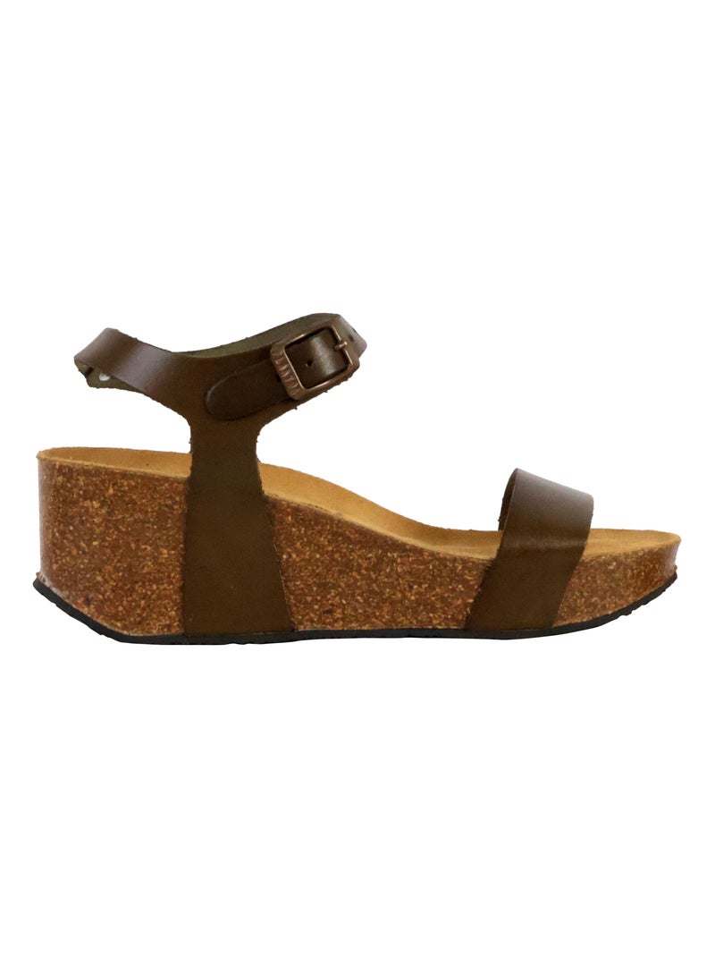 Sandale Compensée Cuir Plakton So Kiss Vert kaki - Kiabi