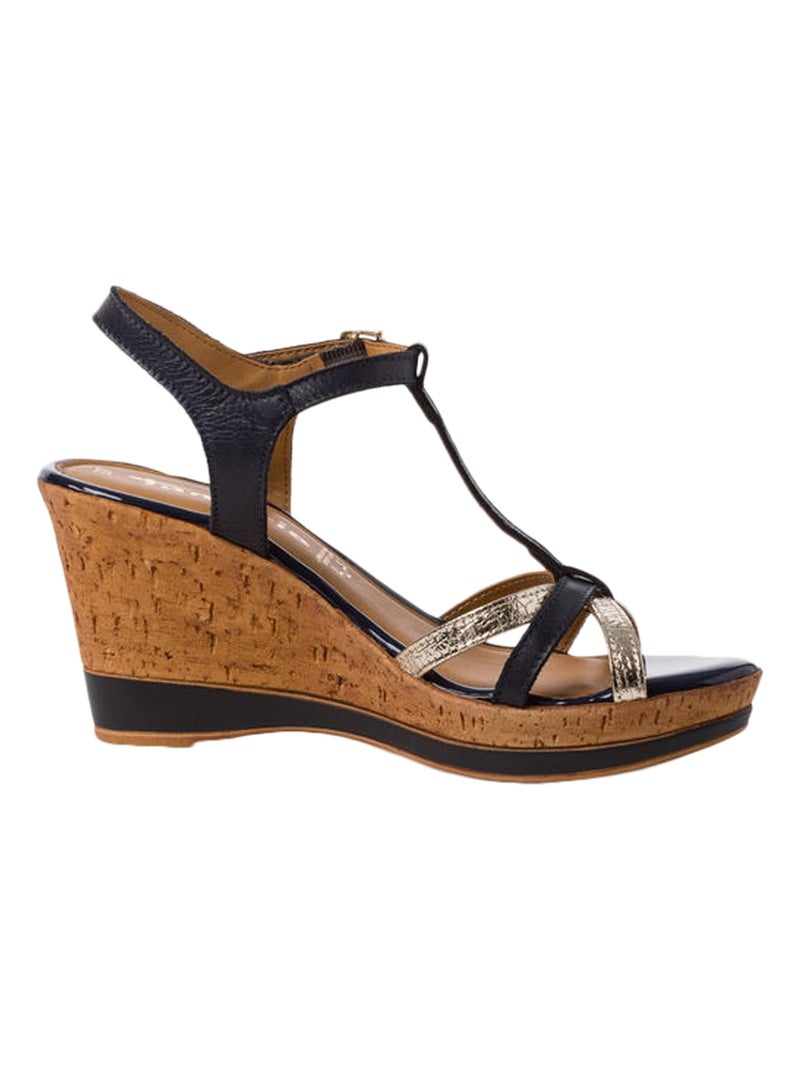 Sandale Compensée Cuir Tamaris Bleu - Kiabi